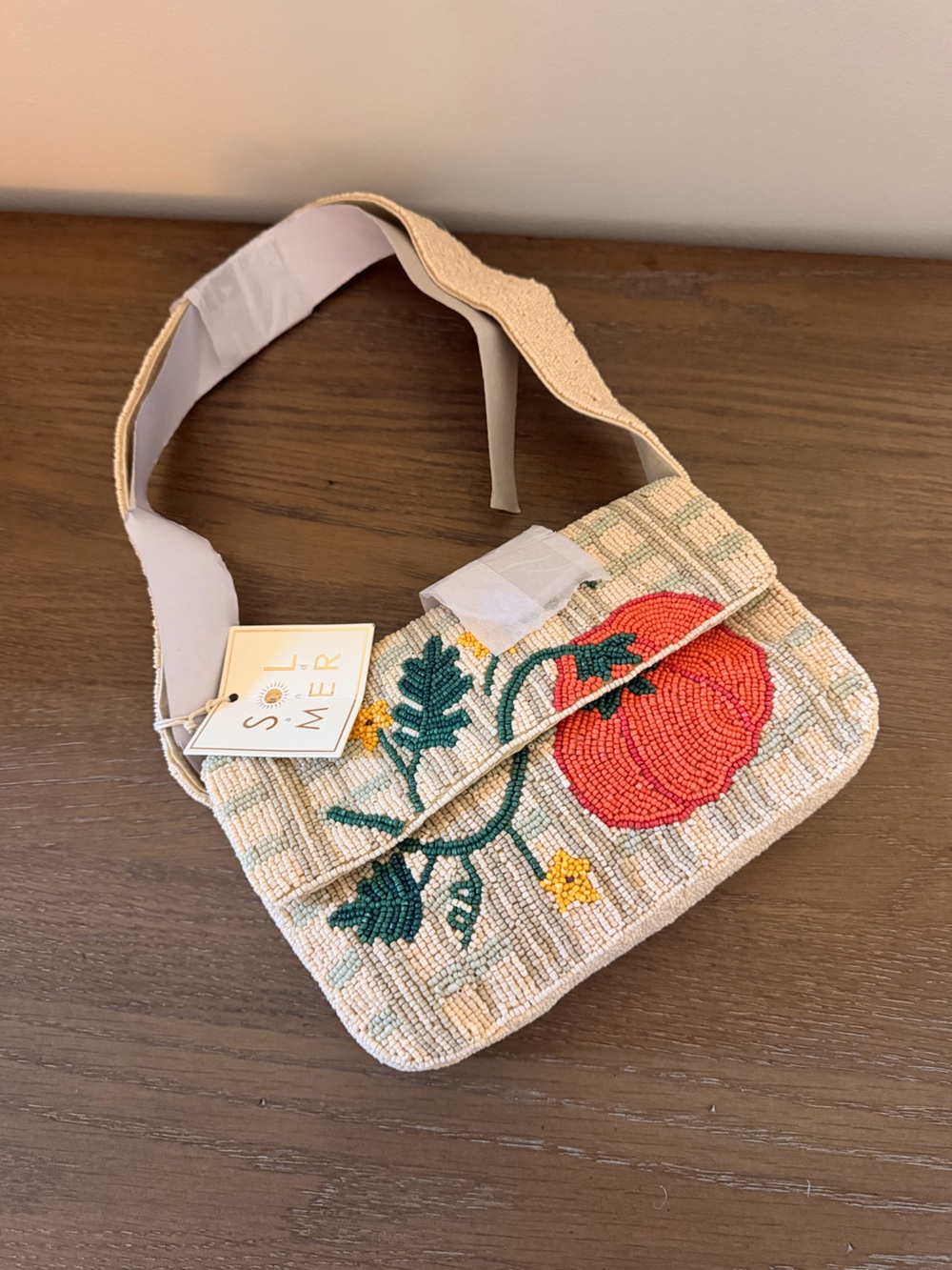 Fall Beaded Pumpkin Crossbody Bag in Cream and Orange - Picture 1 of 5
